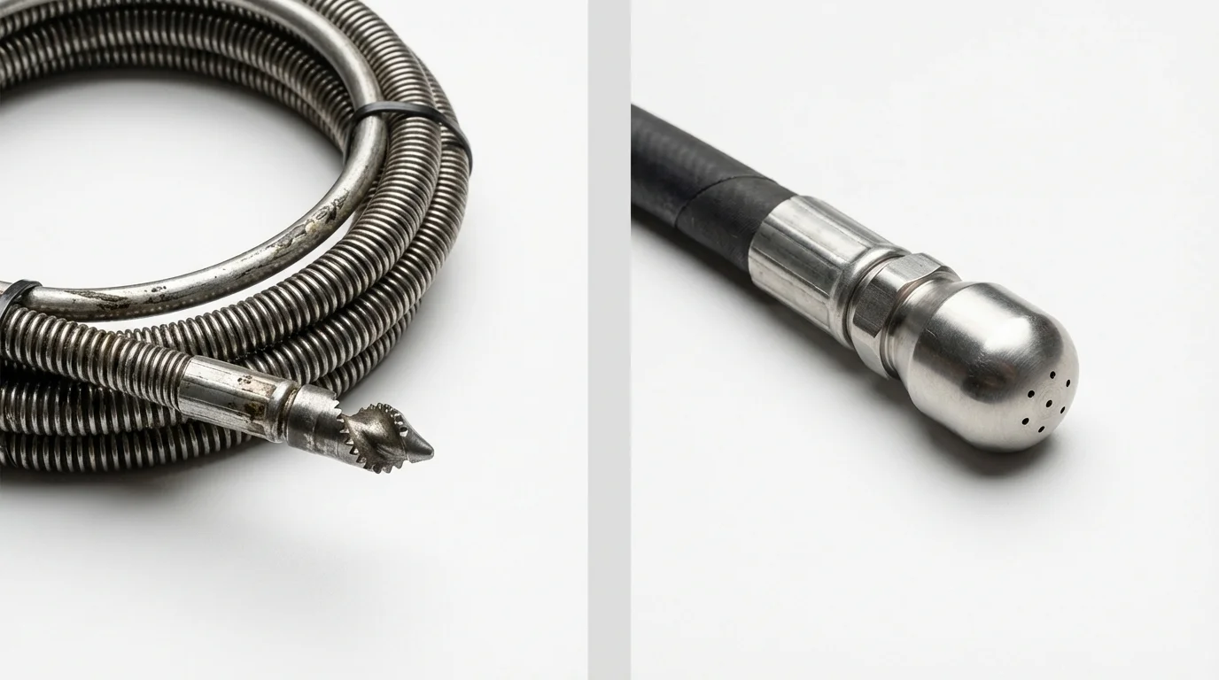 Drain snake cable and hydro jetting nozzle used for drain cleaning in Mundelein, IL